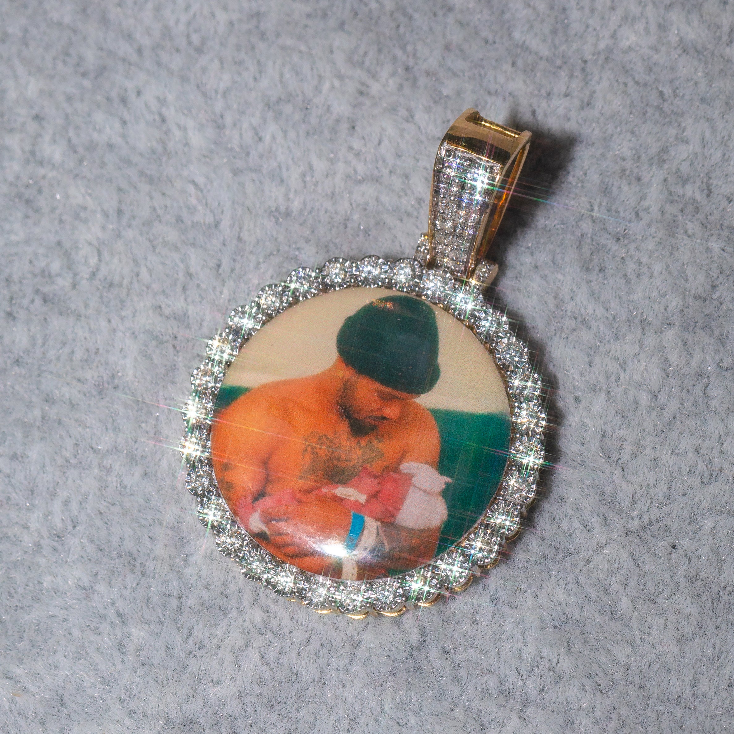 Gold Memory Circle Mirror Charm Pendant 3/4 Cttw Round Natural Diamond Mens (4.95 grams)