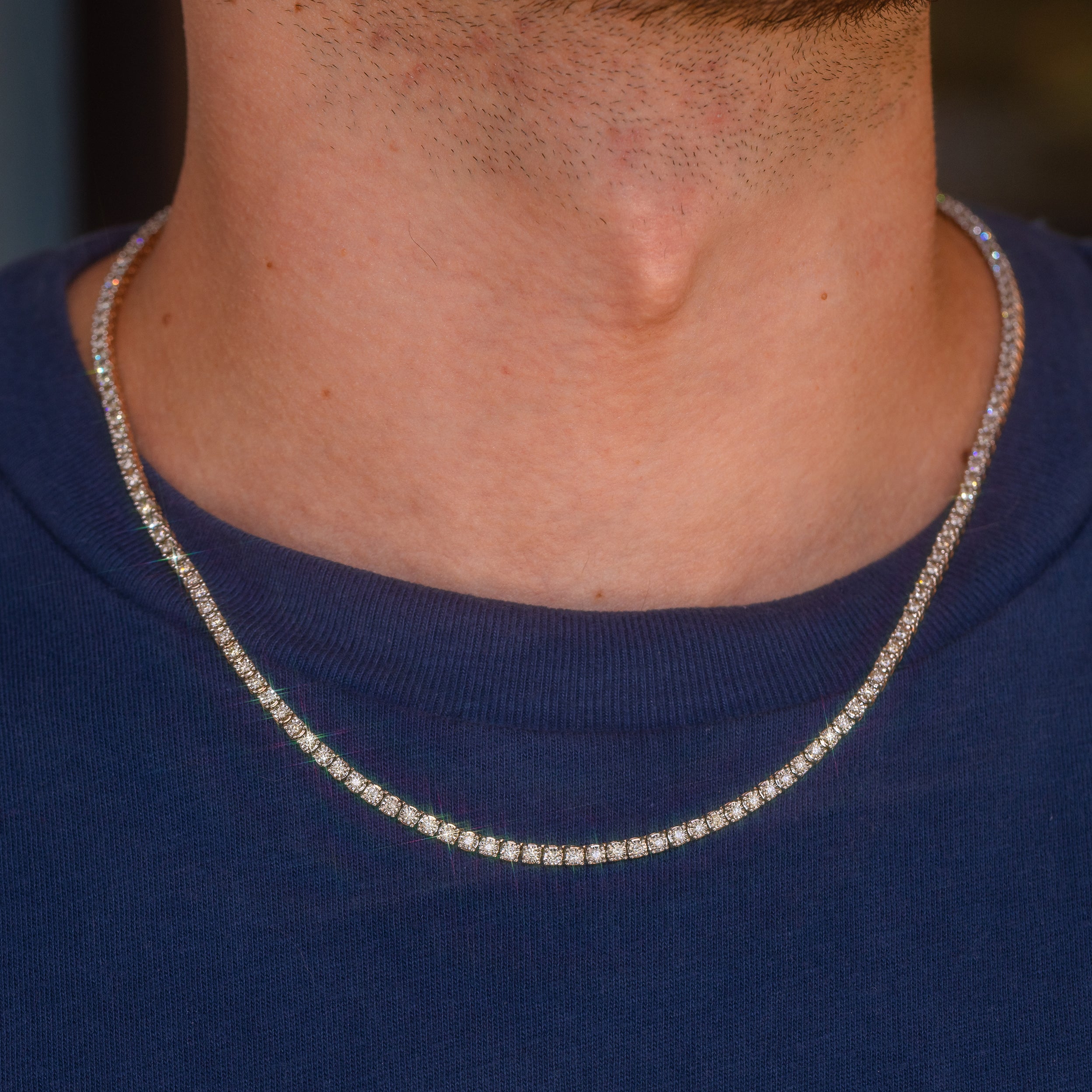 20 Inch Sterling Silver Link Chain Necklace 1-1/3 Cttw Round Natural Diamonds Unisex (21.82 grams)