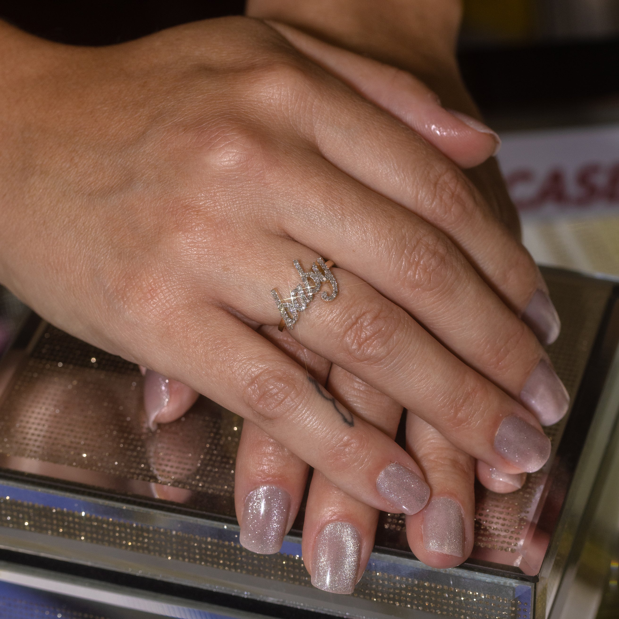 Gold Baby LOVE Band Ring 1/4 Cttw Round Natural Diamond Womens (2.28 grams)