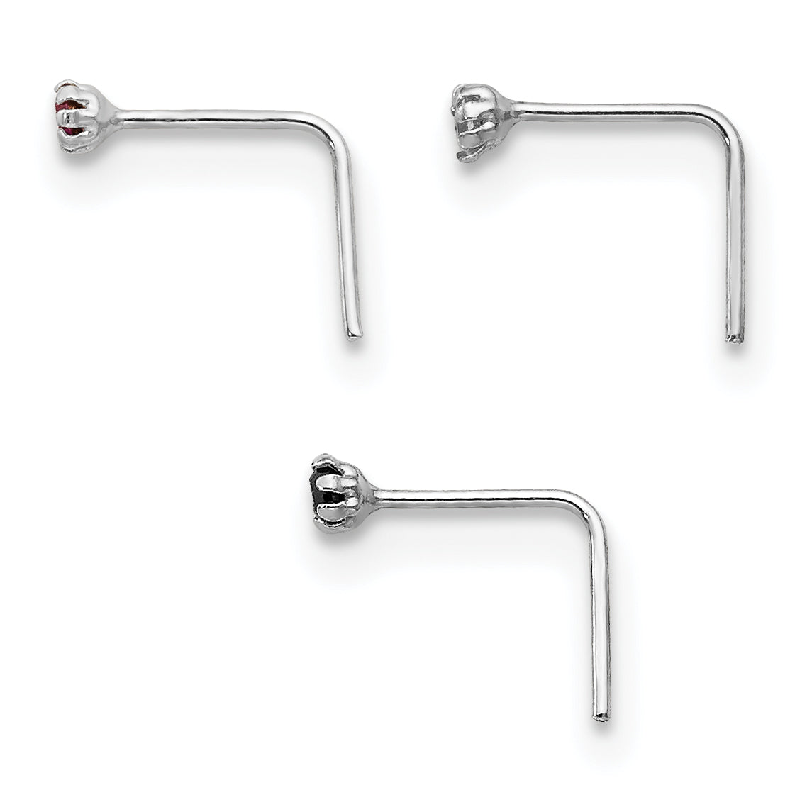 10k White Gold 1.5mm Set Of 3 CZ Nose Studs (0.1 grams)