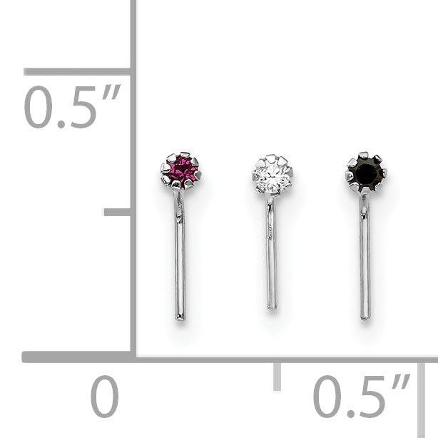 10k White Gold 1.5mm Set Of 3 CZ Nose Studs (0.1 grams)