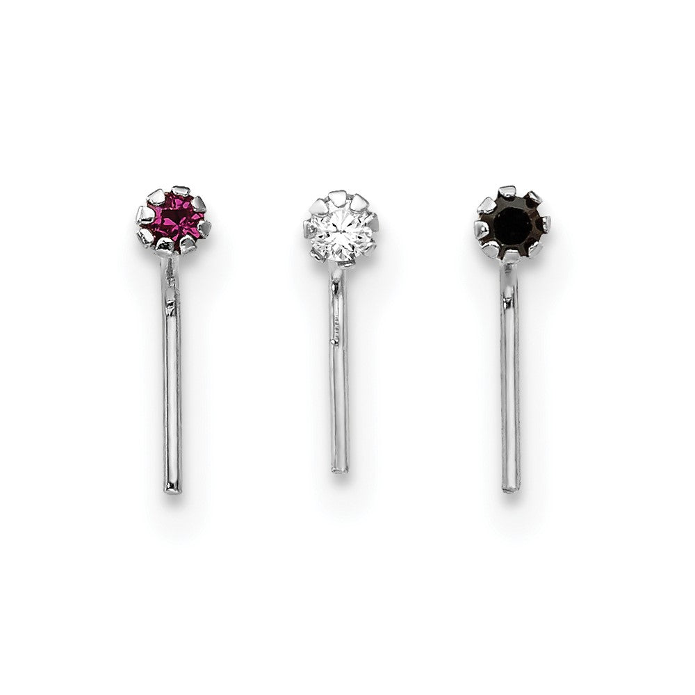 10k White Gold 1.5mm Set Of 3 CZ Nose Studs (0.1 grams)
