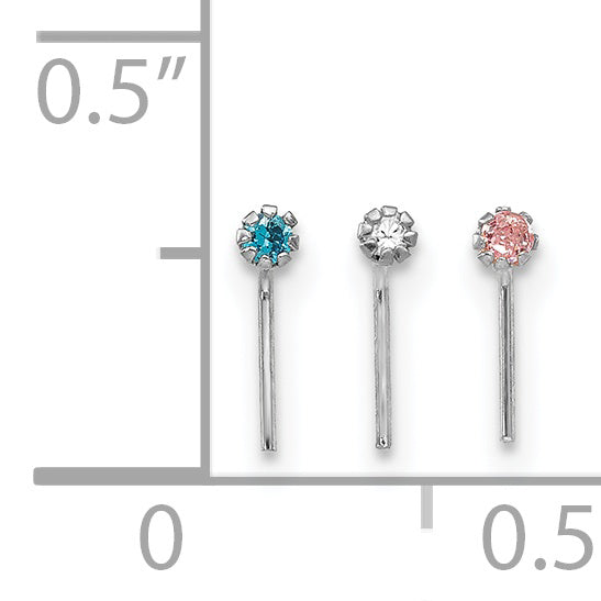10k White Gold 1.5mm Set Of 3 CZ Nose Studs (0.1 grams)