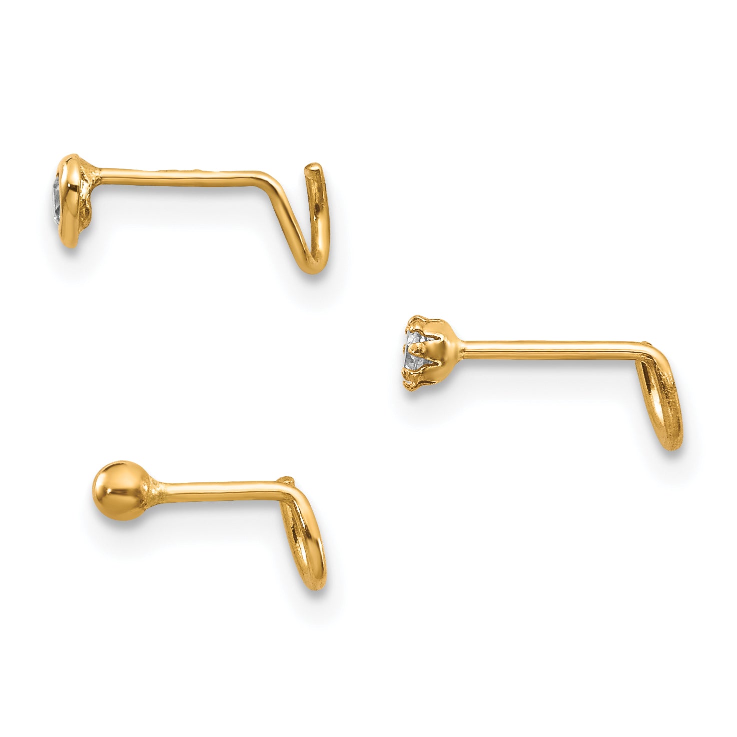 10k Set Of 3 CZ Nose Studs (0.28 grams)