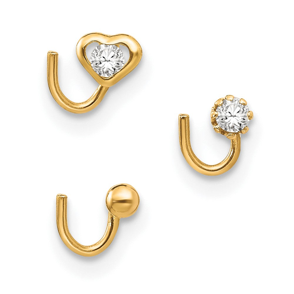 10k Set Of 3 CZ Nose Studs (0.28 grams)
