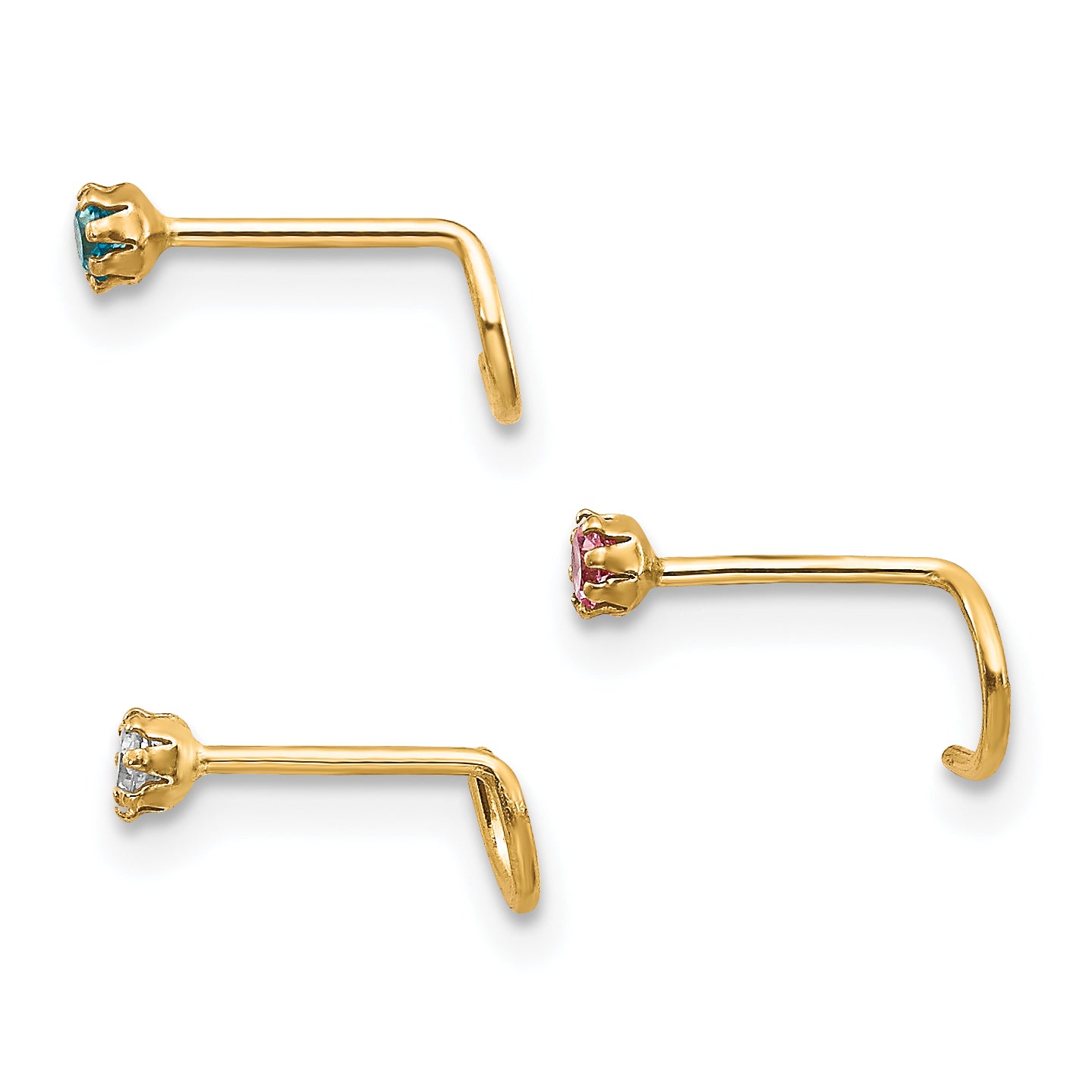 10k Set Of 3 CZ Nose Studs (0.28 grams)