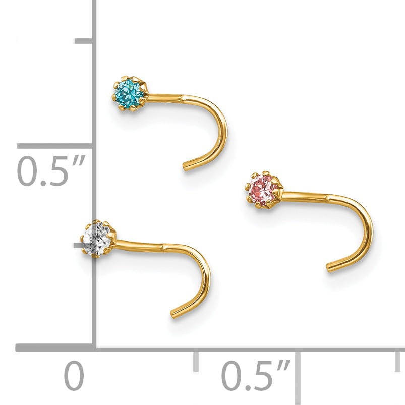 10k Set Of 3 CZ Nose Studs (0.28 grams)