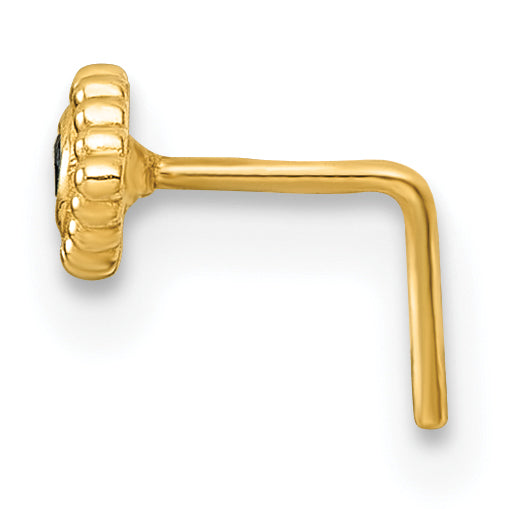 10k Polished & Beaded Blue CZ 23 Gauge Evil Eye Nose Stud (0.26 grams)