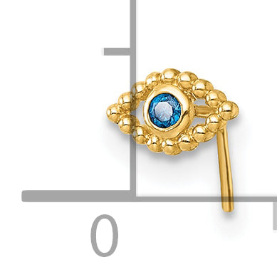 10k Polished & Beaded Blue CZ 23 Gauge Evil Eye Nose Stud (0.26 grams)