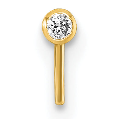 10k Polished 23 Gauge 2.0mm Round Bezel Set CZ Nose Stud (0.07 grams)