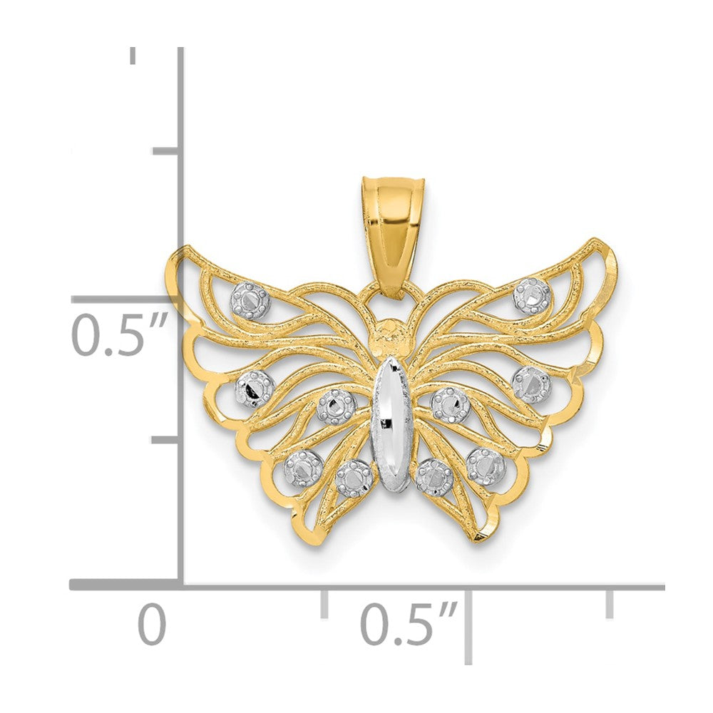 10k Yellow w/Rhodium 19 mm Butterfly Pendant (0.85 grams)