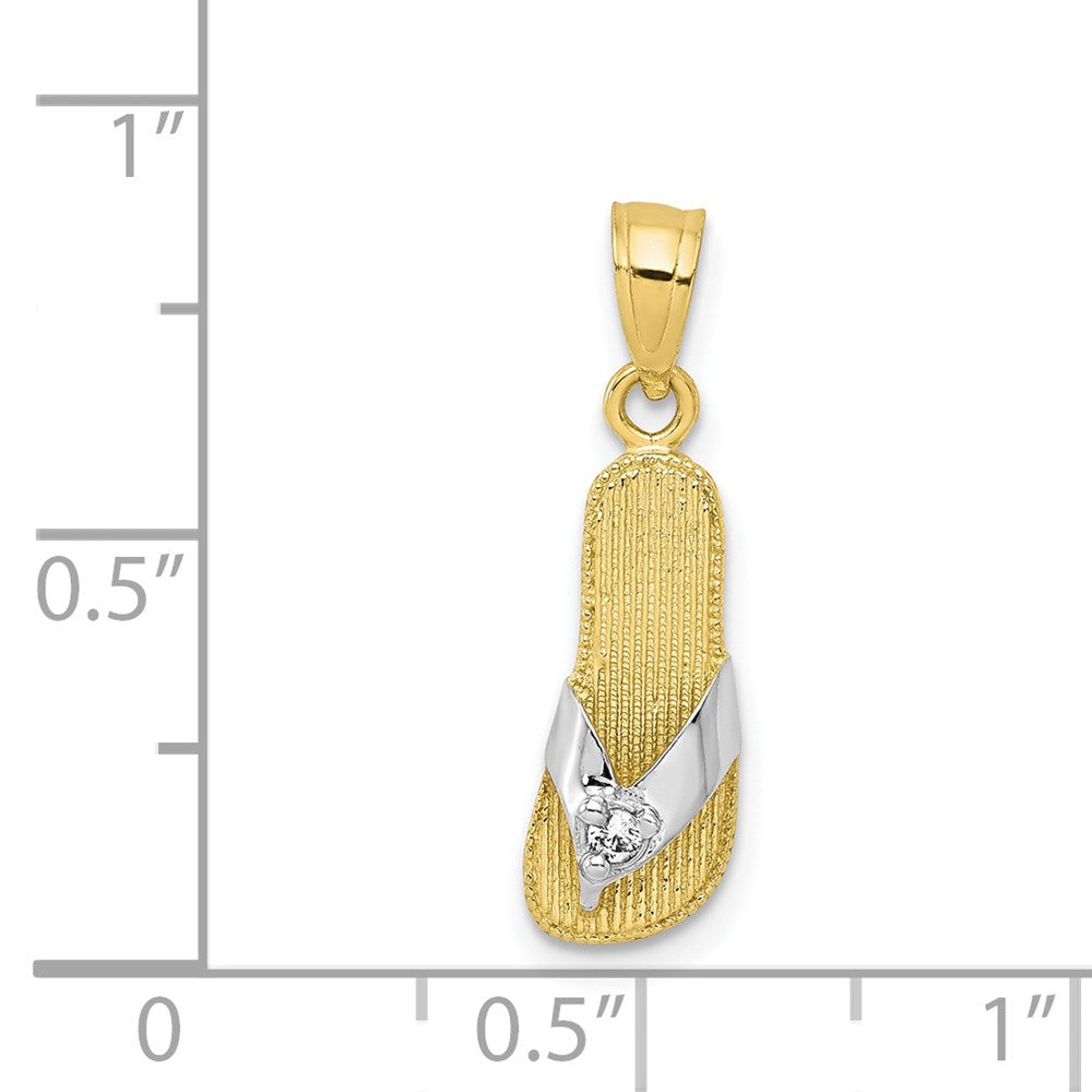 10k Yellow w/Rhodium 6 mm CZ Cubic Zirconia Flip Flop Charm (0.79 grams)