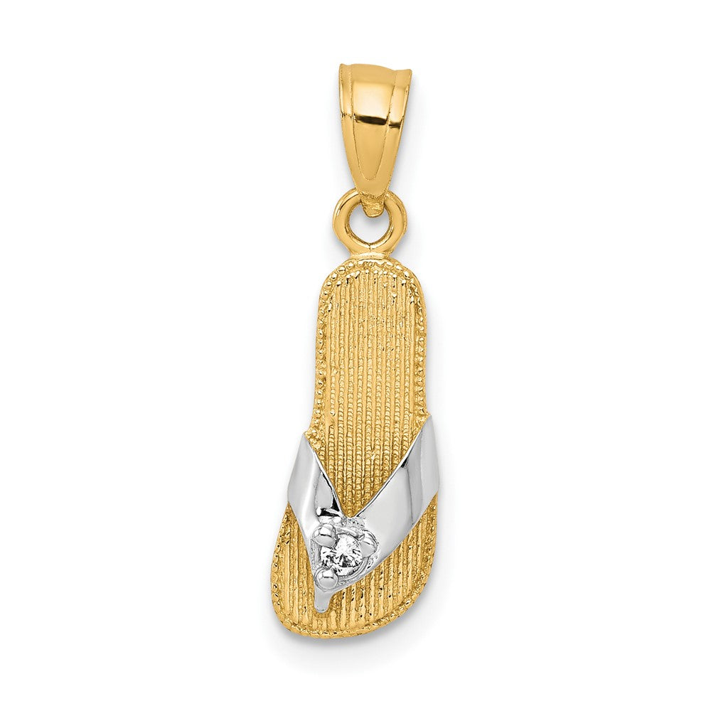 10k Yellow w/Rhodium 6 mm CZ Cubic Zirconia Flip Flop Charm (0.79 grams)