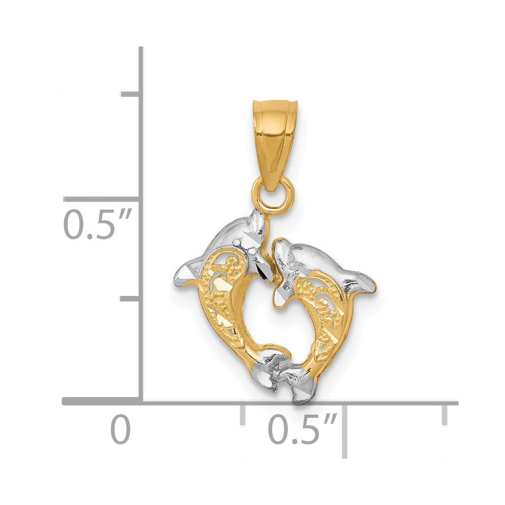 10k Yellow w/Rhodium 11 mm Small Dolphin Charm (0.48 grams)