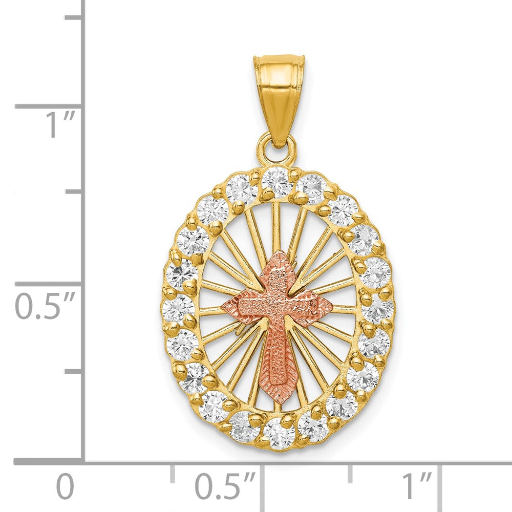 10k Two-tone 16 mm CZ Cubic Zirconia Cross Pendant (1.99 grams)