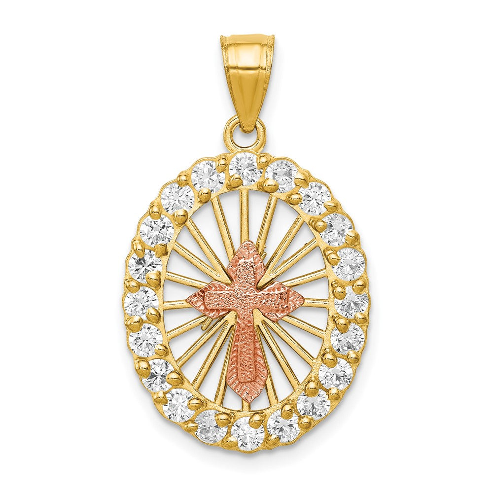 10k Two-tone 16 mm CZ Cubic Zirconia Cross Pendant (1.99 grams)