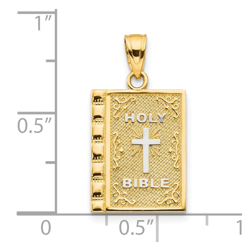 10k Yellow w/Rhodium 13 mm Holy Bible Charm (1.37 grams)