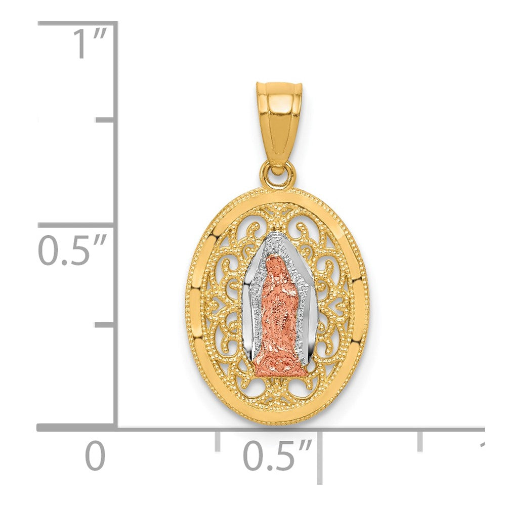 10k Two-tone 11 mm Our Lady of Guadalupe Pendant (0.83 grams)