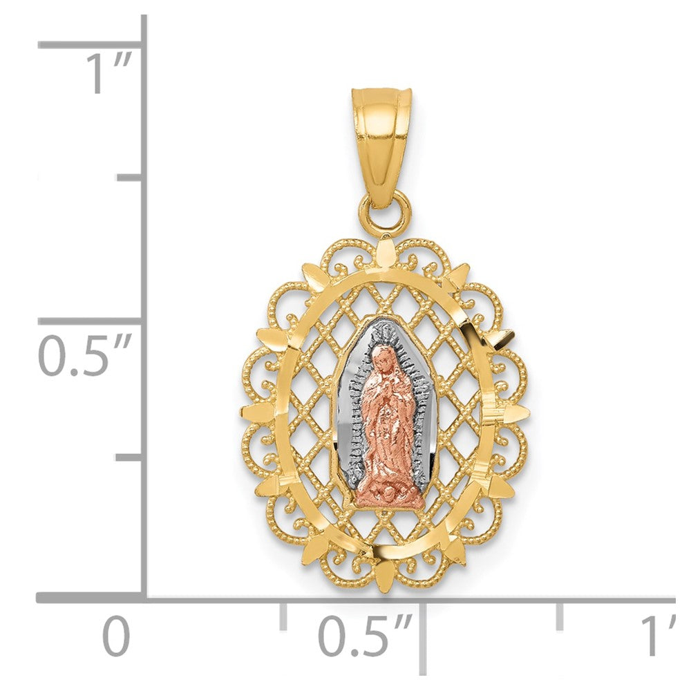 10k Two-tone 13 mm Our Lady of Guadalupe Pendant (0.85 grams)