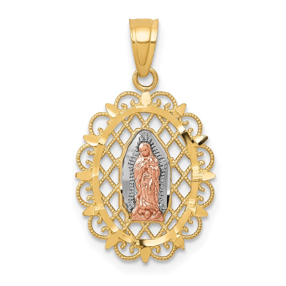 10k Two-tone 13 mm Our Lady of Guadalupe Pendant (0.85 grams)