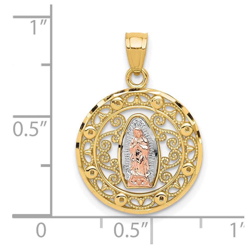 10k Two-tone 16 mm Our Lady of Guadalupe Pendant (1.47 grams)