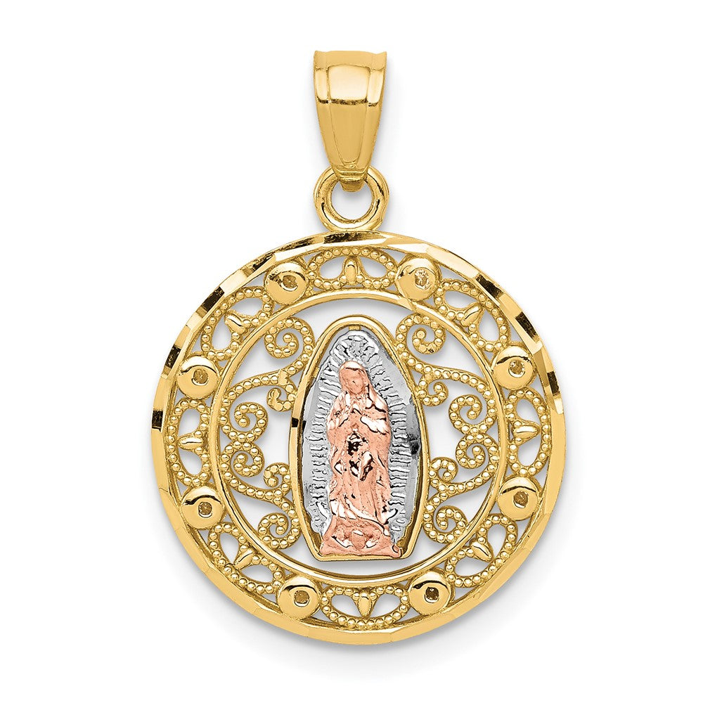 10k Two-tone 16 mm Our Lady of Guadalupe Pendant (1.47 grams)