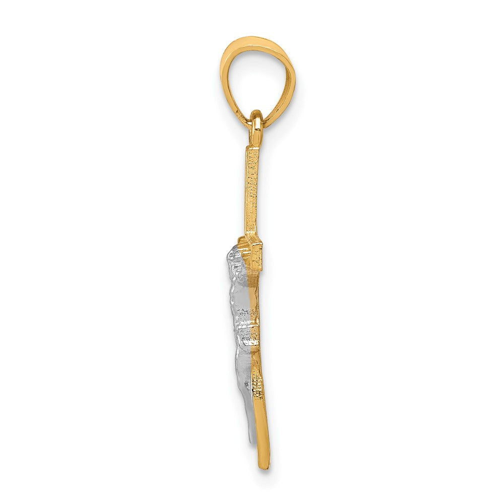 10k Yellow w/Rhodium 13 mm Jesus Crucifix Pendant (0.51 grams)