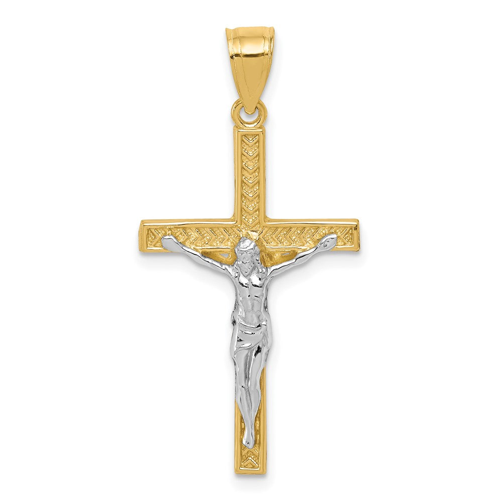 10k Yellow w/Rhodium 16 mm Jesus Crucifix Pendant (0.96 grams)