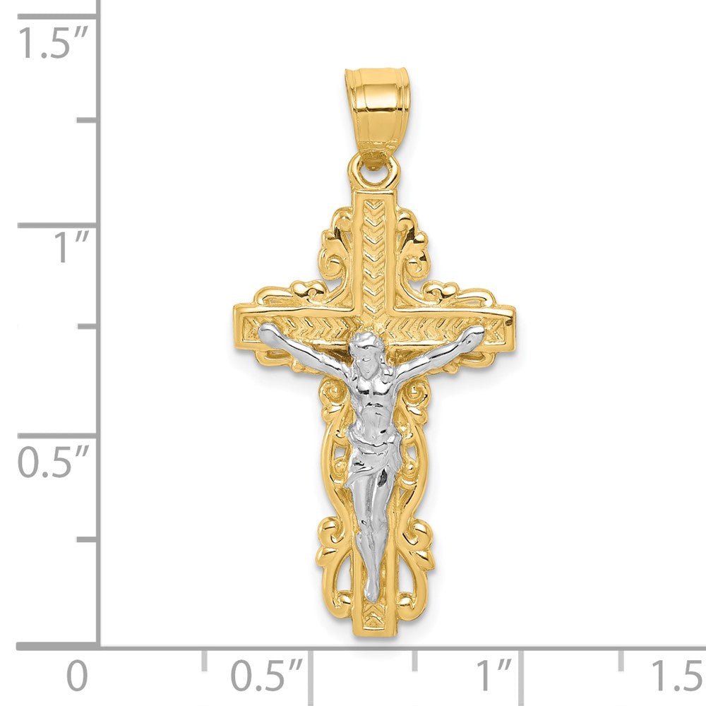 10k Yellow w/Rhodium 16 mm Jesus Crucifix Pendant (1.51 grams)