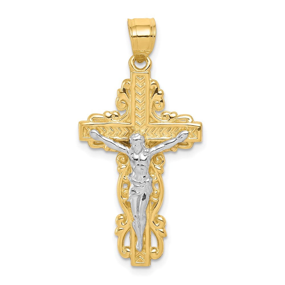 10k Yellow w/Rhodium 16 mm  Jesus Crucifix Pendant