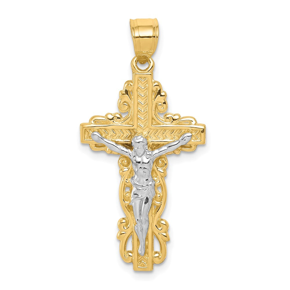 10k Yellow w/Rhodium 16 mm Jesus Crucifix Pendant (1.51 grams)
