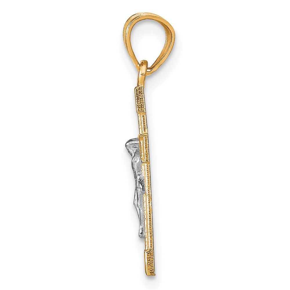 10k Yellow w/Rhodium 11 mm Small Jesus Crucifix Pendant (0.63 grams)