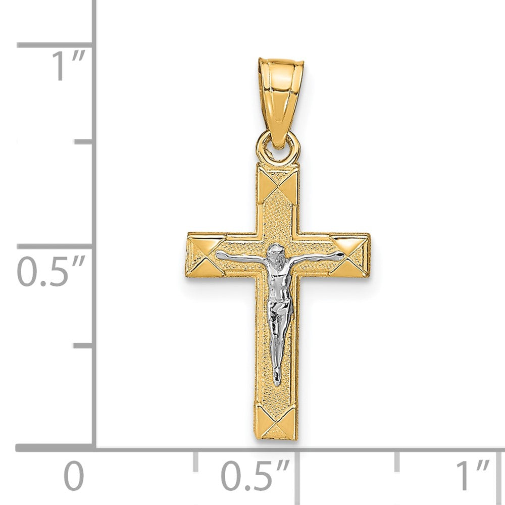 10k Yellow w/Rhodium 11 mm Small Jesus Crucifix Pendant (0.63 grams)