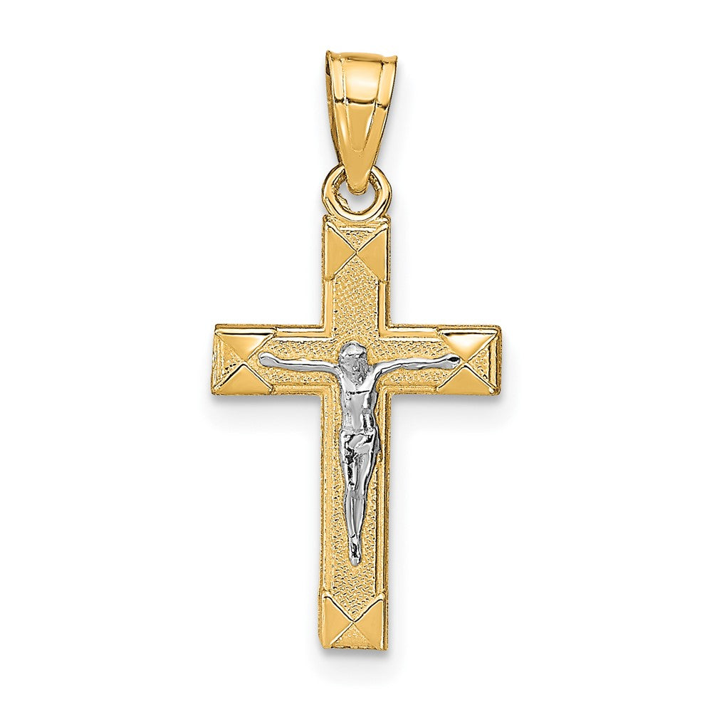 10k Yellow w/Rhodium 11 mm  Small Jesus Crucifix Pendant