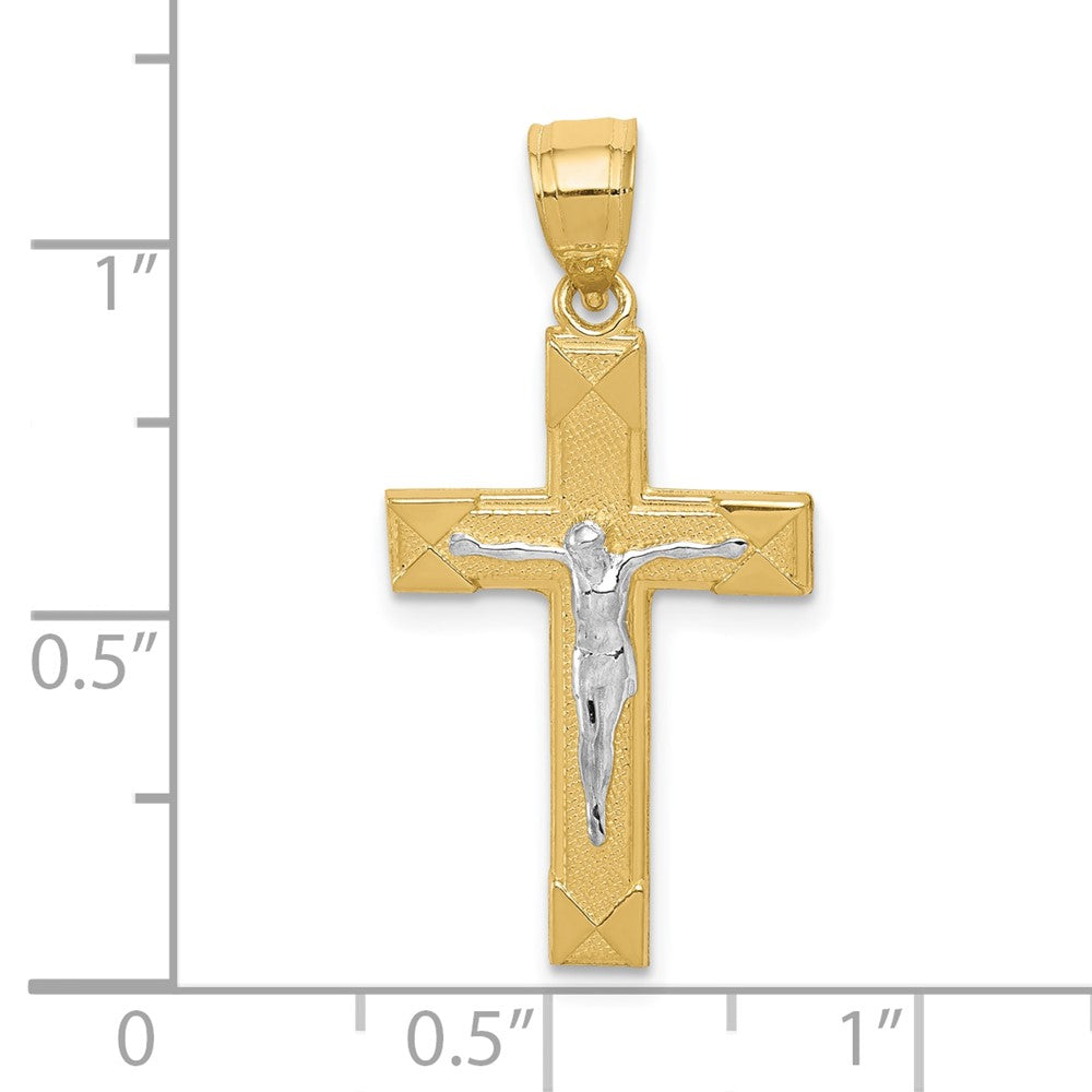 10k Yellow w/Rhodium 16 mm Jesus Crucifix Pendant (0.94 grams)