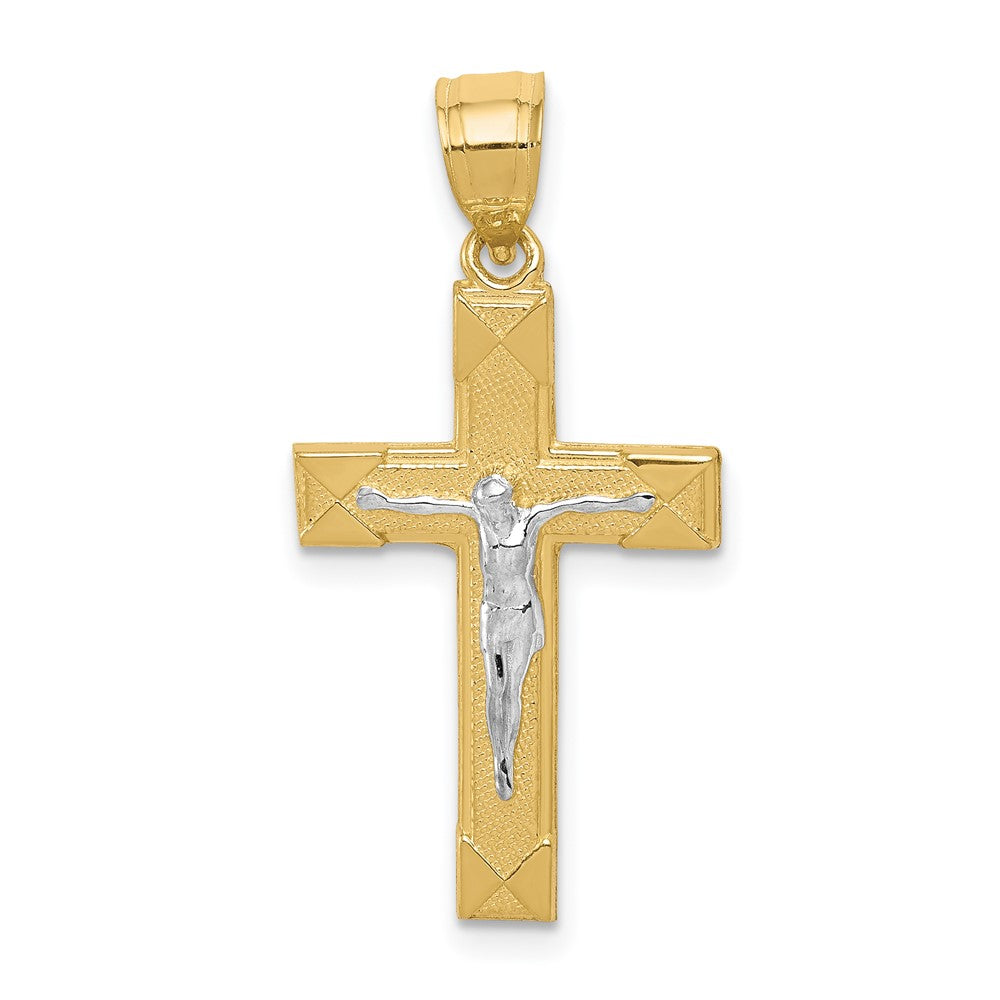 10k Yellow w/Rhodium 16 mm  Jesus Crucifix Pendant