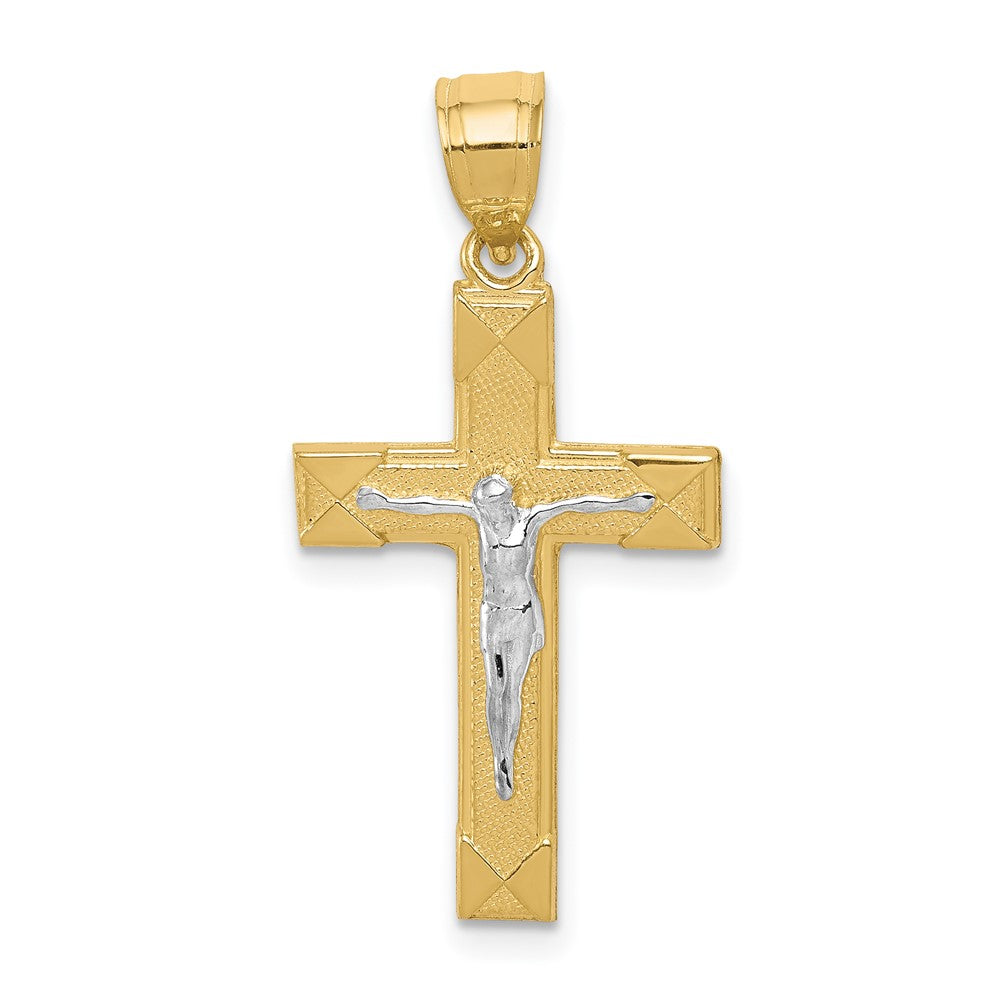 10k Yellow w/Rhodium 16 mm Jesus Crucifix Pendant (0.94 grams)