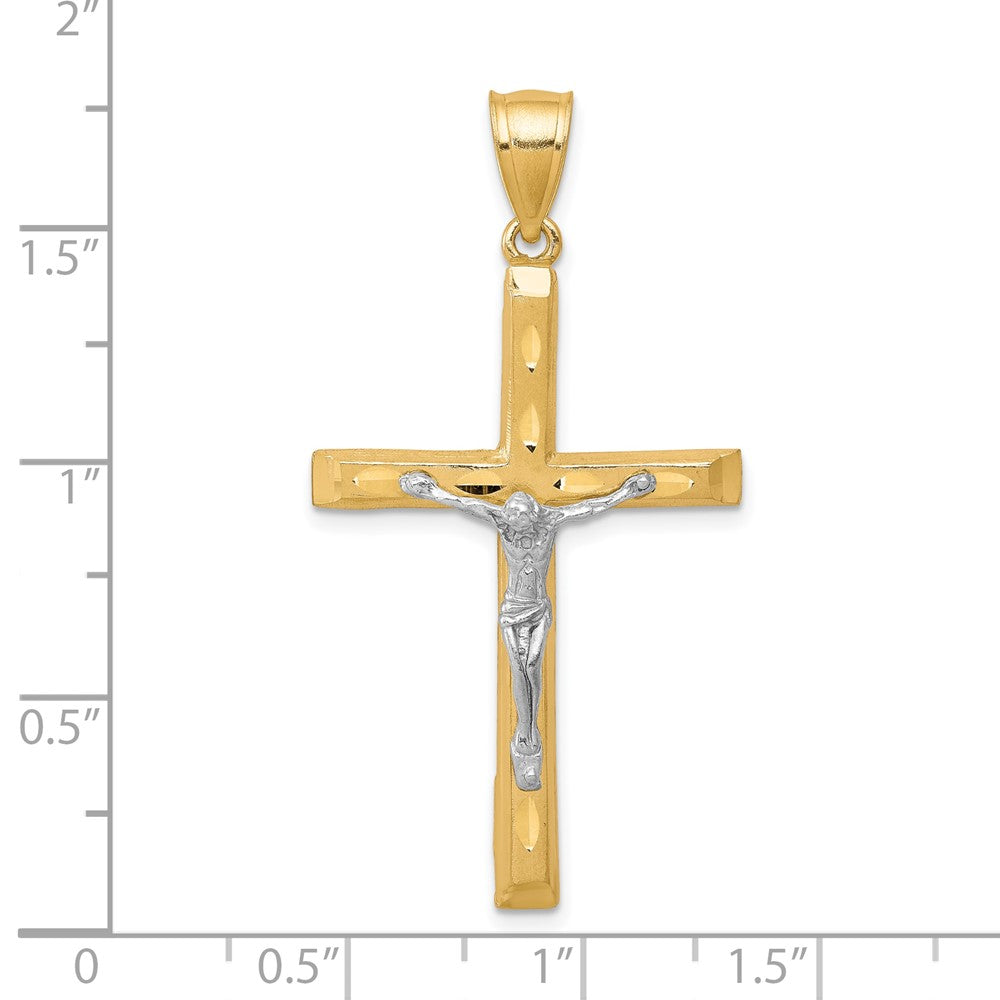 10k Yellow w/Rhodium 21 mm Diamond-Cut Jesus Crucifix Pendant (1.91 grams)