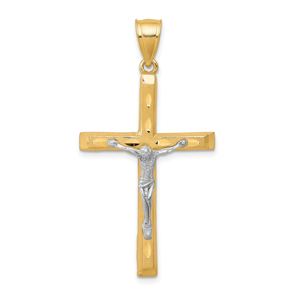 10k Yellow w/Rhodium 21 mm  Diamond-Cut Jesus Crucifix Pendant