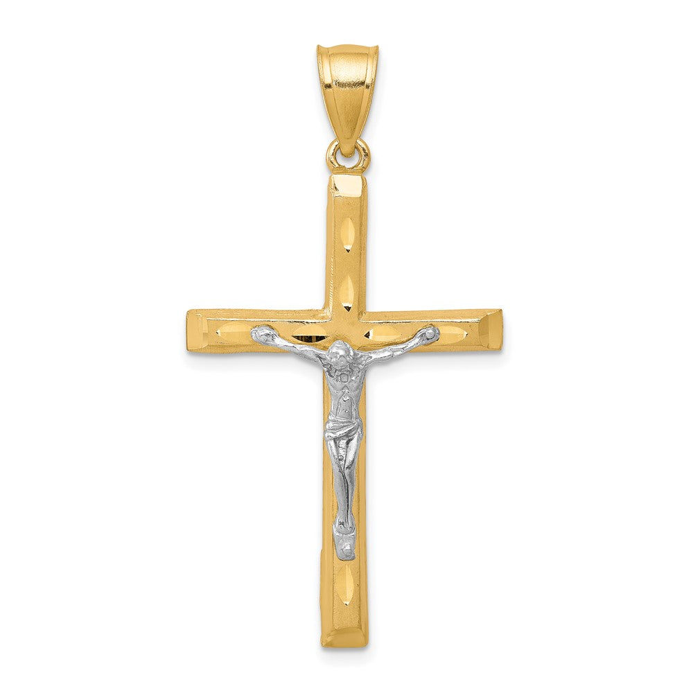 10k Yellow w/Rhodium 21 mm Diamond-Cut Jesus Crucifix Pendant (1.91 grams)