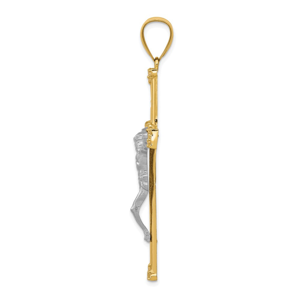 10k Yellow w/Rhodium 31 mm CZ Cubic Zirconia Jesus Crucifix Pendant (3.57 grams)