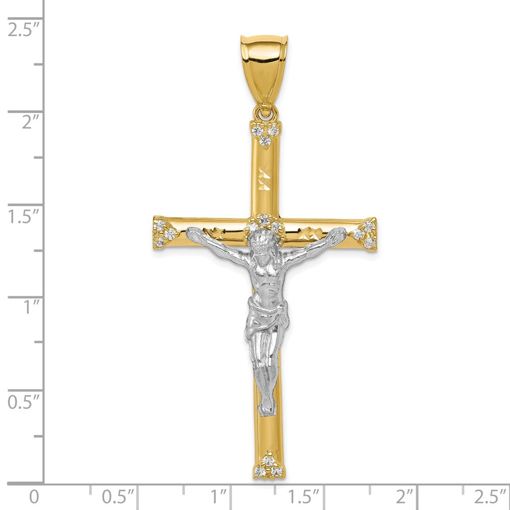 10k Yellow w/Rhodium 31 mm  CZ Cubic Zirconia Jesus Crucifix Pendant