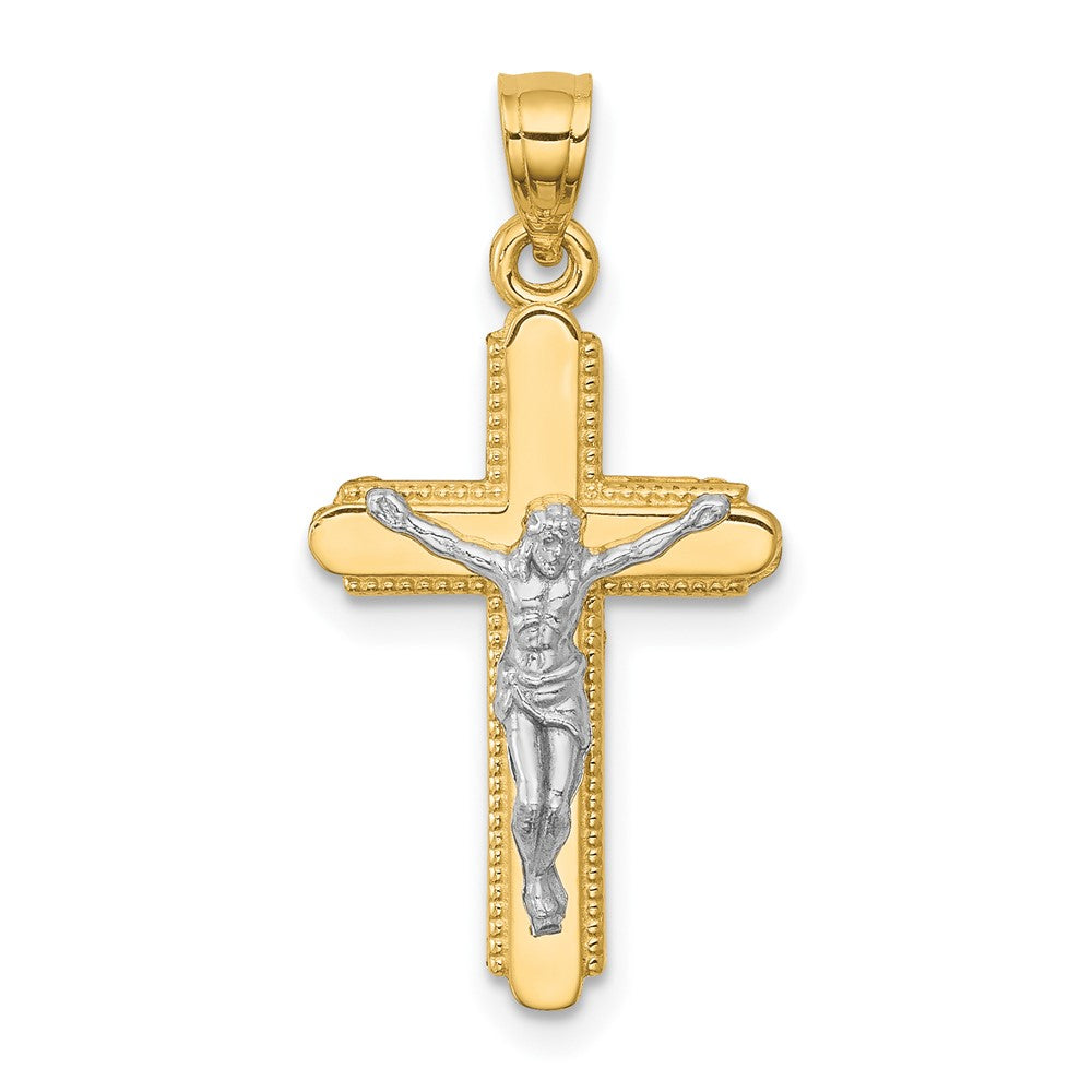 10k Yellow w/Rhodium 14 mm  Jesus Crucifix Pendant