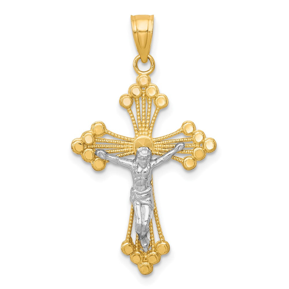 10k Yellow w/Rhodium 17 mm Jesus Crucifix Pendant (0.98 grams)