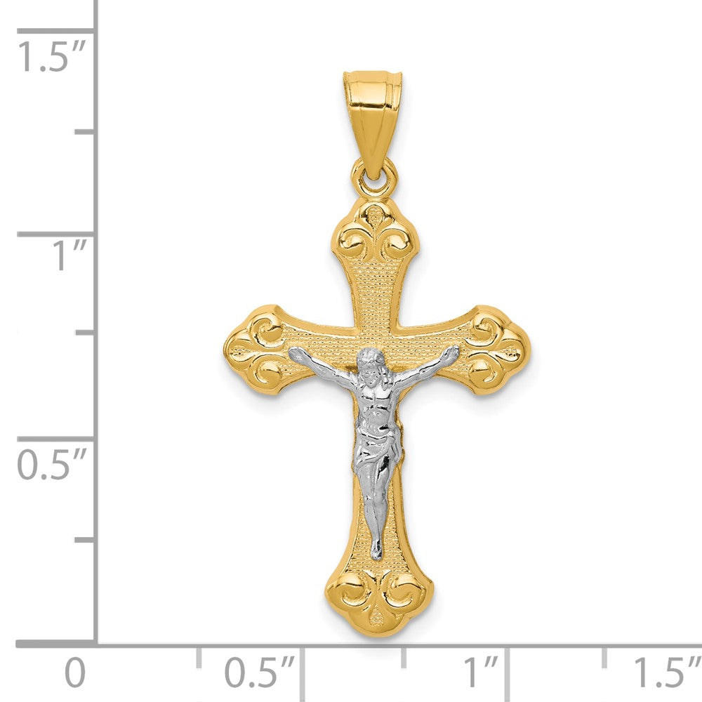 10k Yellow w/Rhodium 21 mm Jesus Crucifix Pendant (1.12 grams)