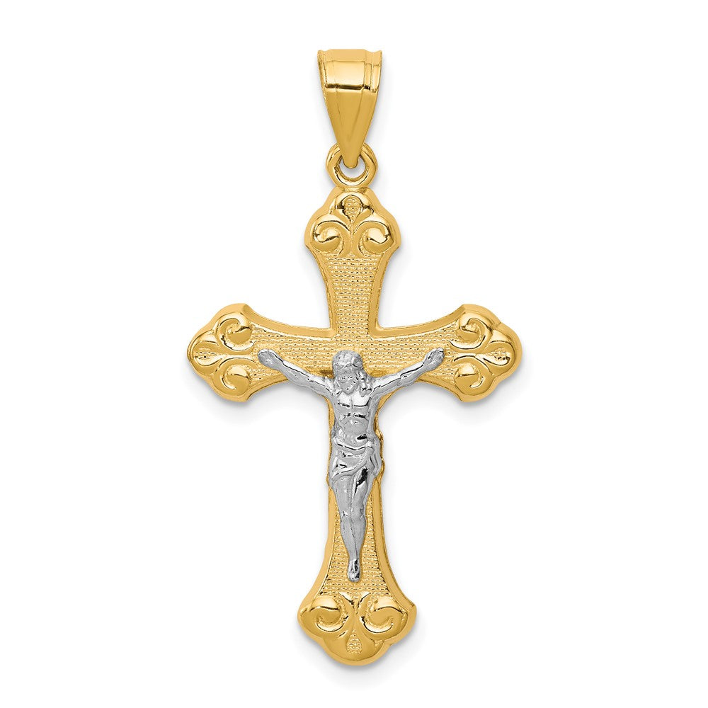 10k Yellow w/Rhodium 21 mm Jesus Crucifix Pendant (1.12 grams)