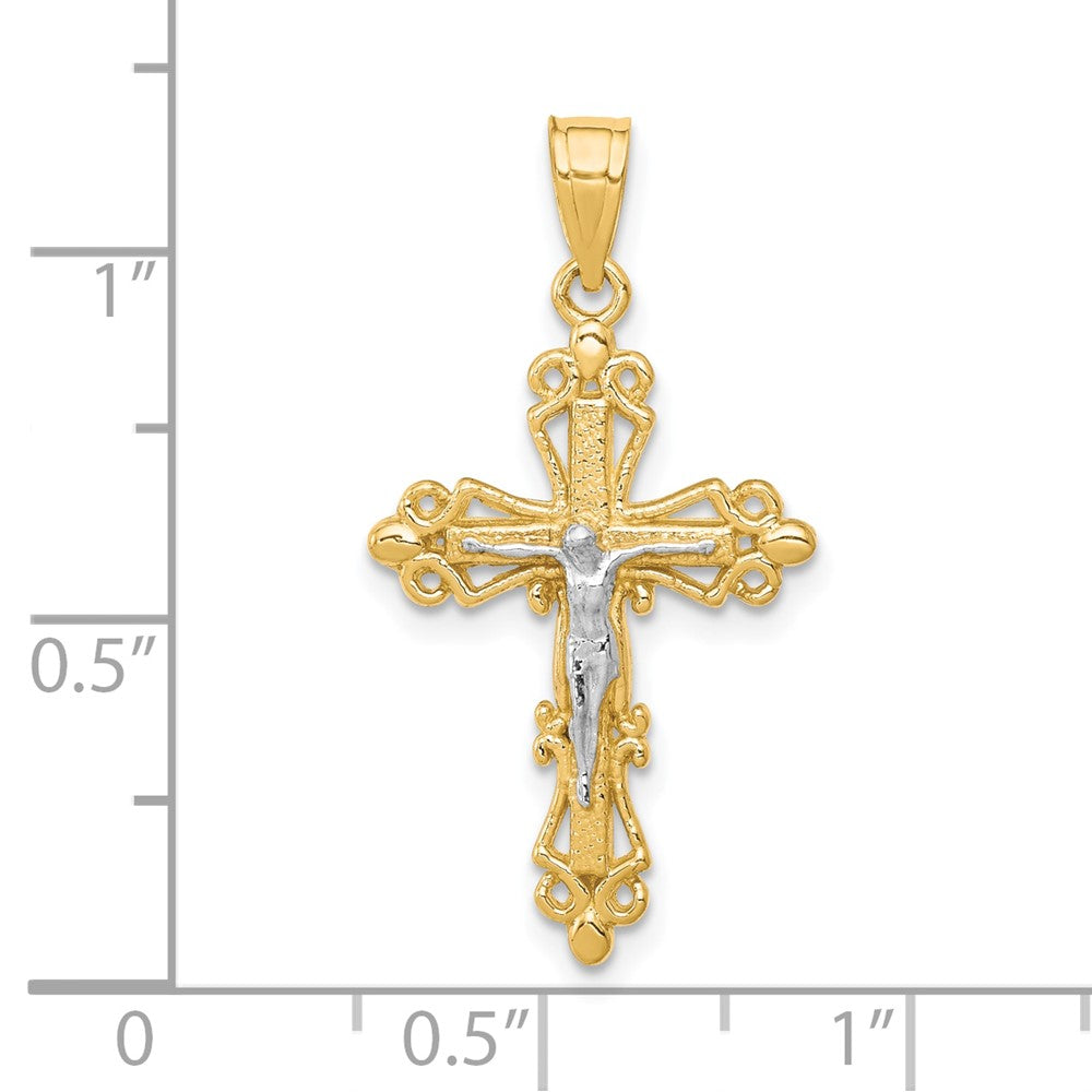 10k Yellow w/Rhodium 16 mm Jesus Crucifix Pendant (0.82 grams)