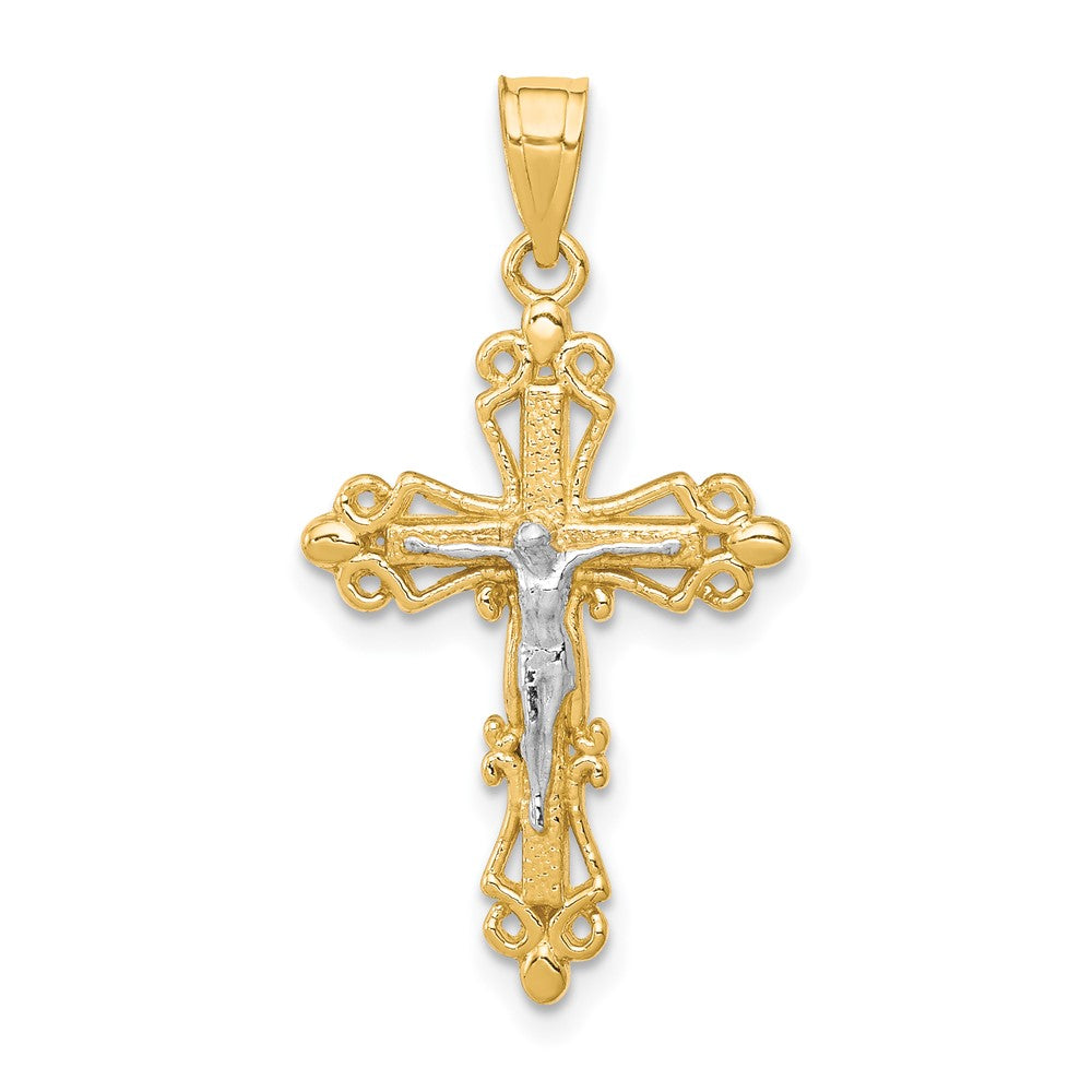 10k Yellow w/Rhodium 16 mm Jesus Crucifix Pendant (0.82 grams)
