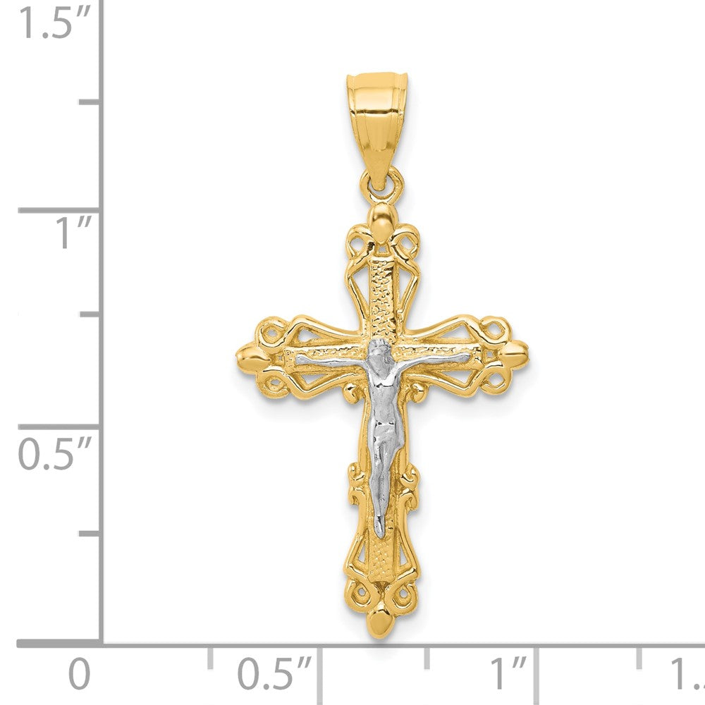 10k Yellow w/Rhodium 19 mm Jesus Crucifix Pendant (1.4 grams)