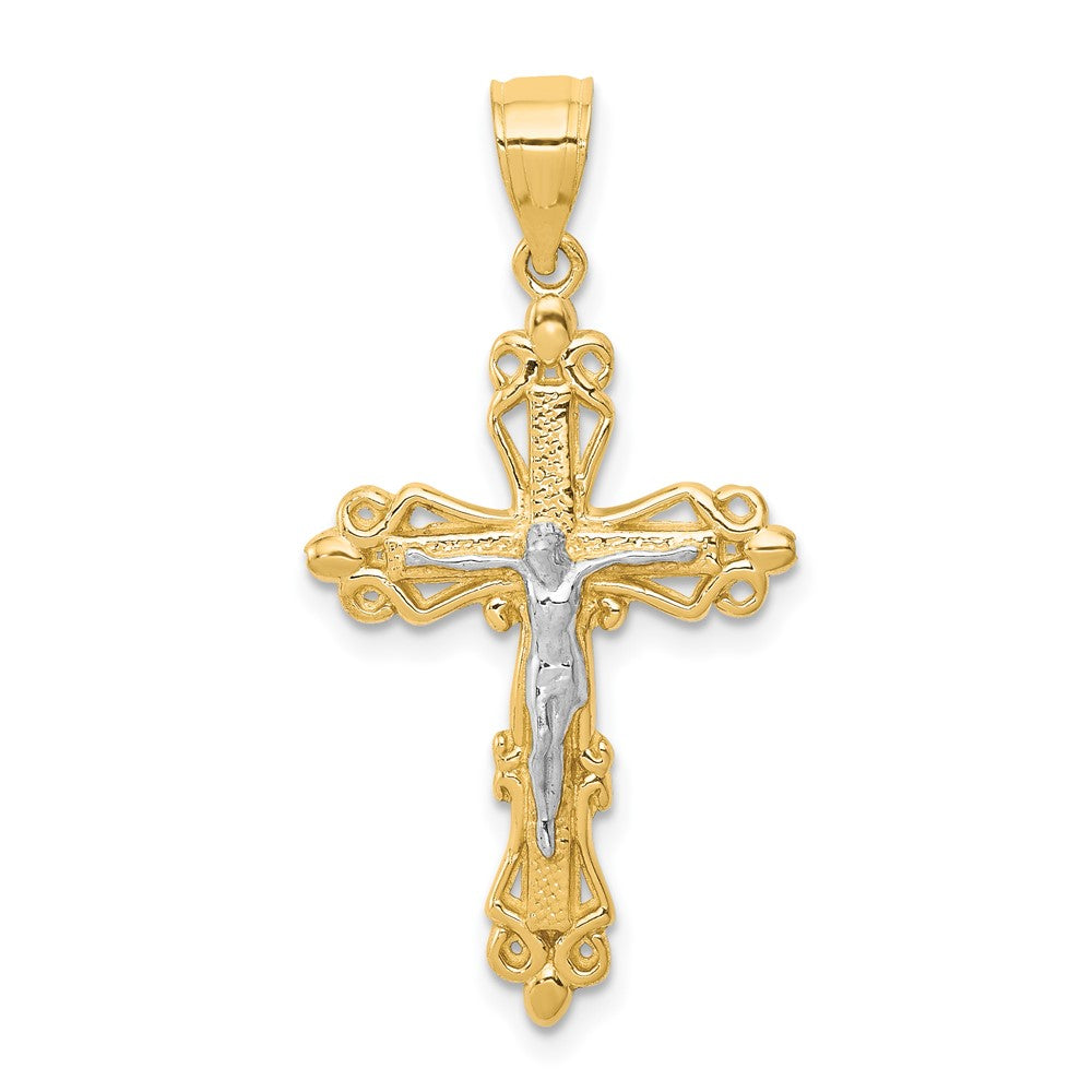 10k Yellow w/Rhodium 19 mm Jesus Crucifix Pendant (1.4 grams)